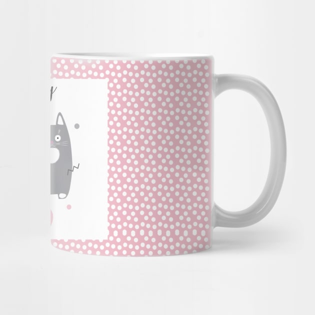 Happy Pink and Grey cats pattern. Funny Gifts & Clothing Collection with Cute black cats animals, Pink and Grey Lovely Little Kittens pattern by sofiartmedia